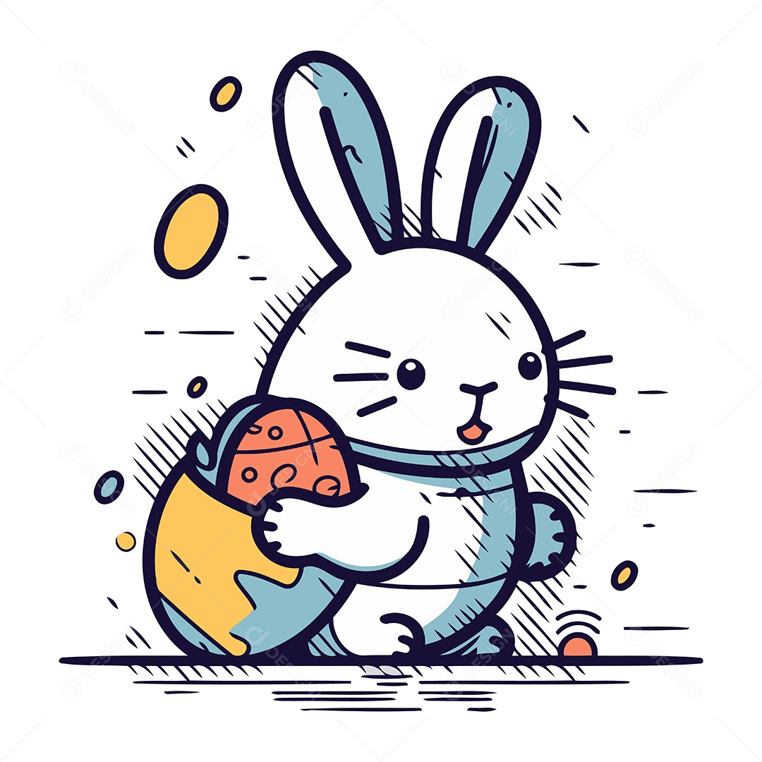 Coelhinho Fofo com um Ovo Ilustração Vetor EPS