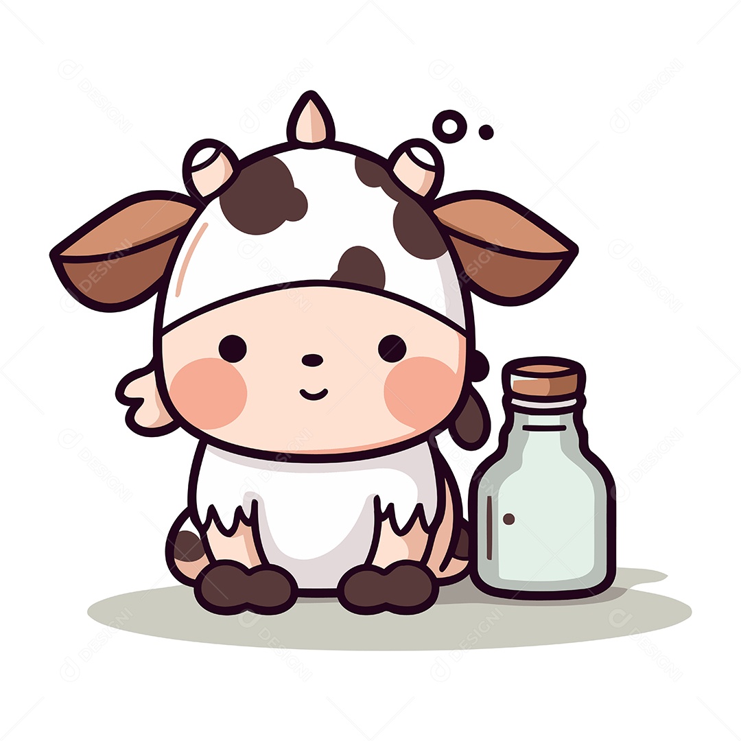 Vaca Fofa e Mamadeira Ilustração Vetor EPS