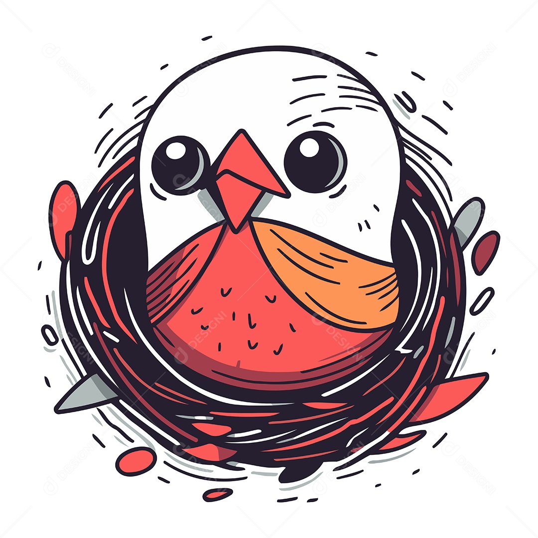 Pássaro de Desenho Animado no Ninho Ilustração Vetor EPS