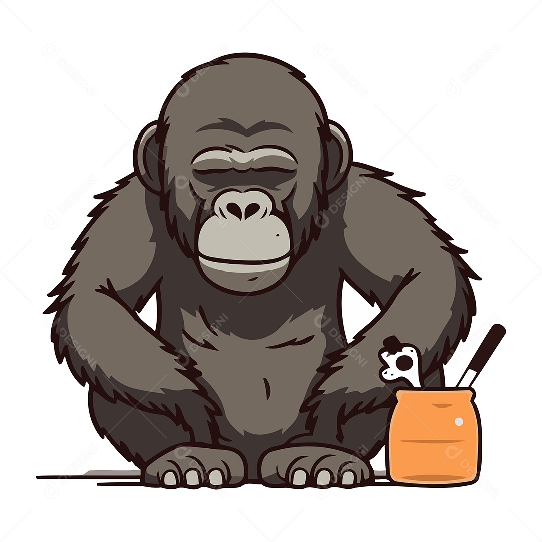 Gorila com um Pote de Mel Ilustração Vetor EPS