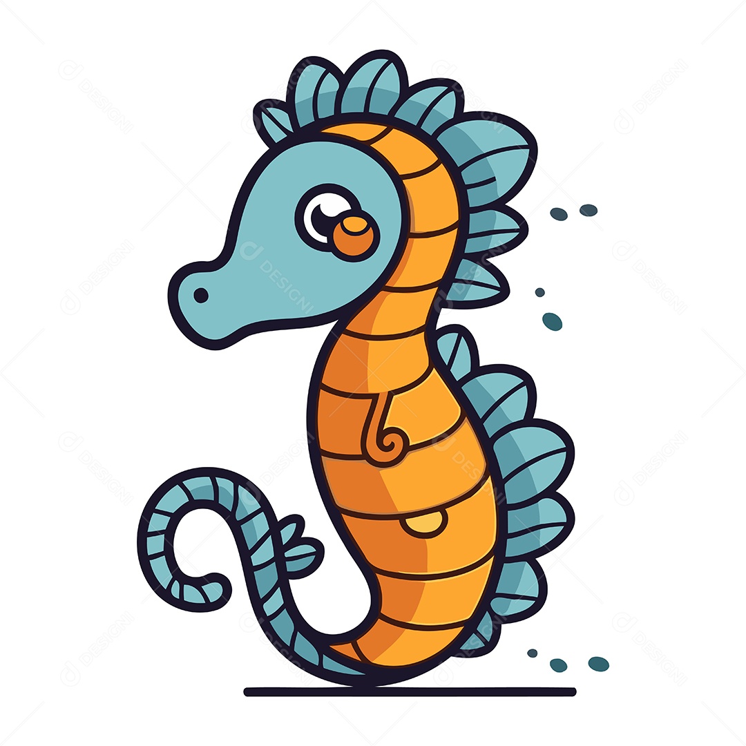 Cavalo Marinho de Desenho Animado Ilustração Vetor EPS