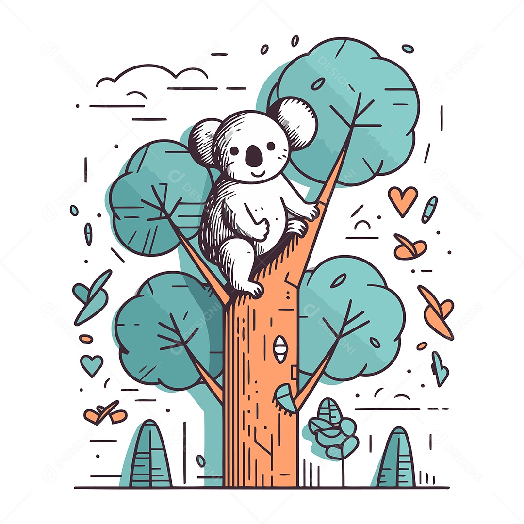 Coala Fofo Sentado em uma Árvore Ilustração Vetor EPS