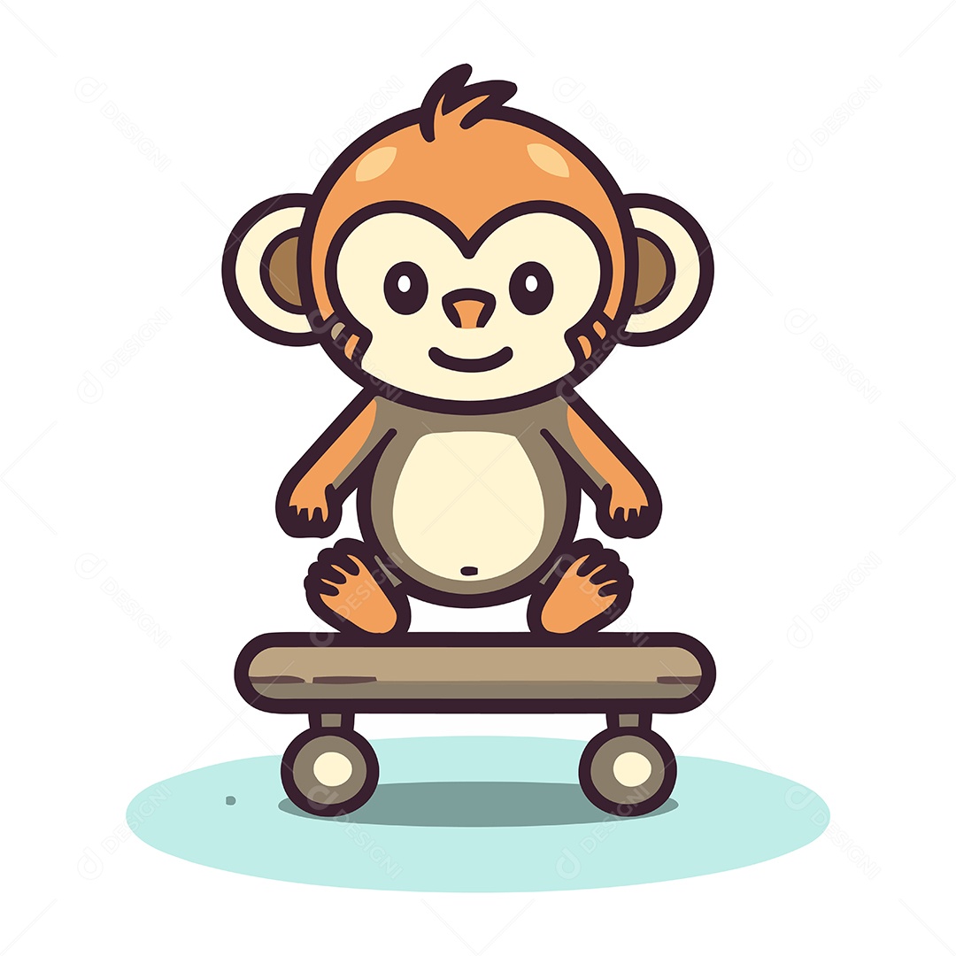 Macaco Fofo em um Skate Ilustração Vetor EPS