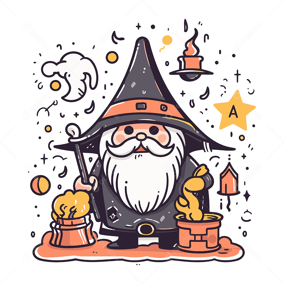 Mago Fofo com Varinha Mágica Ilustração Vetor EPS