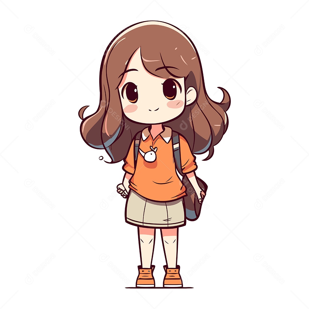 Garotinha Fofa com Mochila Ilustração Vetor EPS