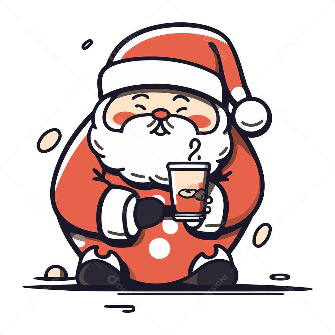 Papai Noel com uma Xícara de Café Ilustração Vetor EPS