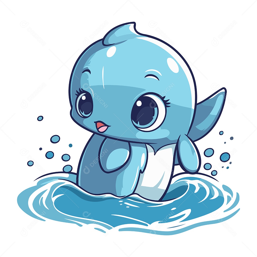 Baleia Azul de Desenho Animado Ilustração Vetor EPS