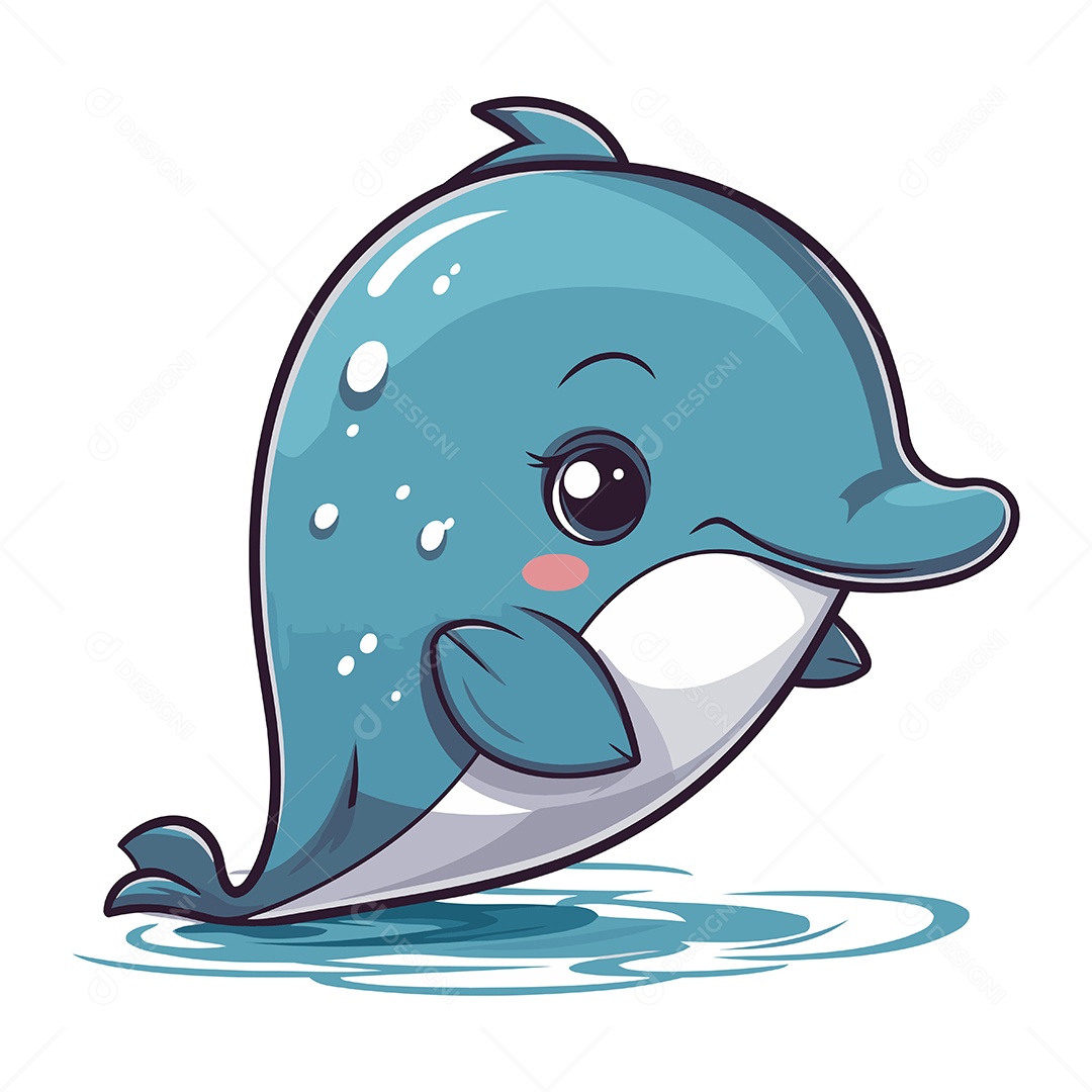 Baleia Fofa de Desenho Animado Ilustração Vetor EPS