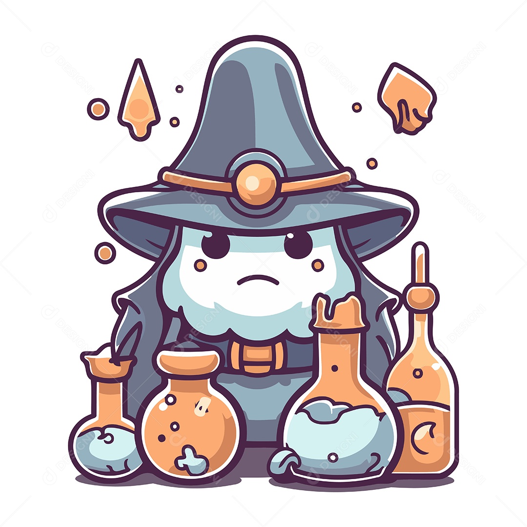 Bruxo com Poção Mágica Ilustração Vetor EPS