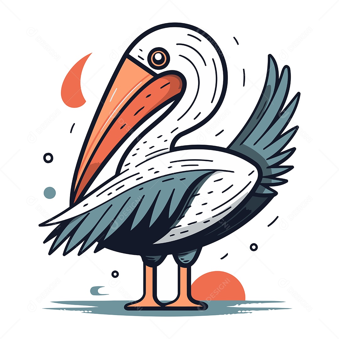 Pelicano de Desenho Animado Ilustração Vetor EPS