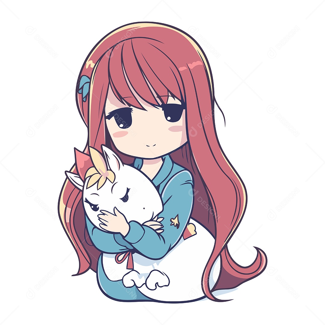 Menina Bonitinha com um Coelho nas Mãos Ilustração Vetor EPS