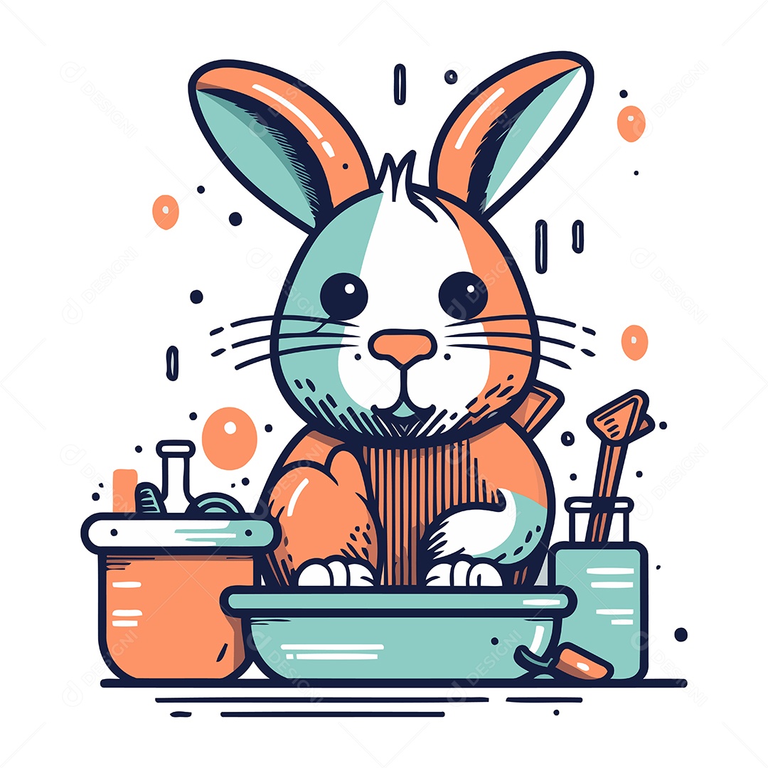 Coelho de Desenho Animado no Banheiro Ilustração Vetor EPS