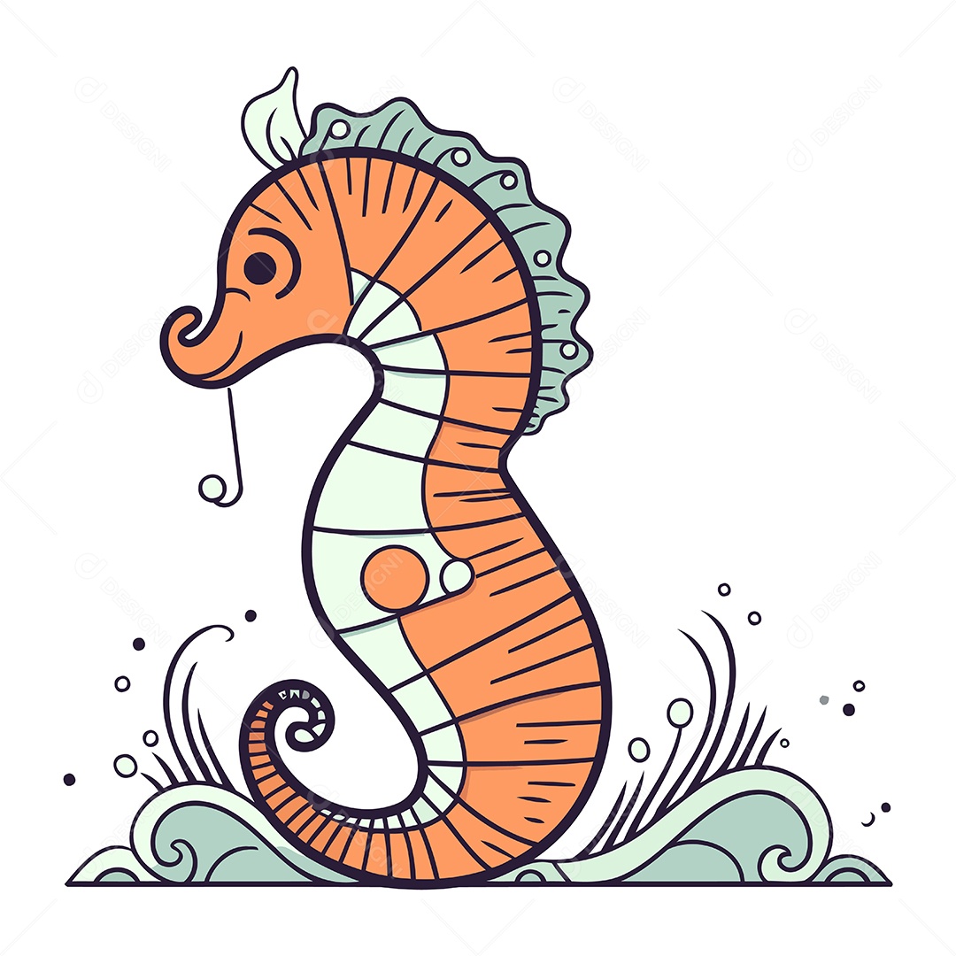 Cavalo Marinho de Desenho Animado Ilustração Vetor EPS