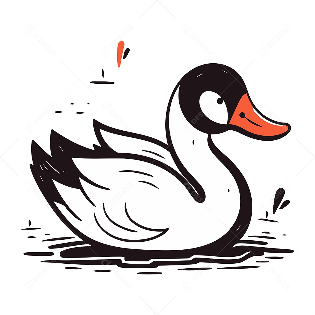 Cisne de Desenho Animado na Água Ilustração Vetor EPS