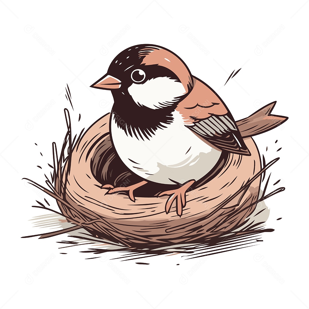 Pássaro de Desenho Animado no Ninho Ilustração Vetor EPS