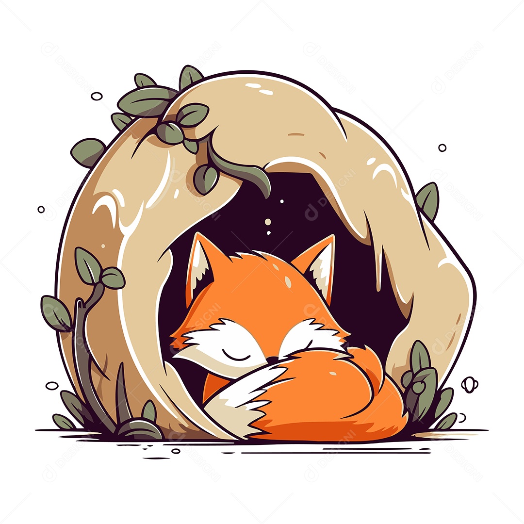 Raposa Fofa Dormindo no Buraco Ilustração Vetor EPS