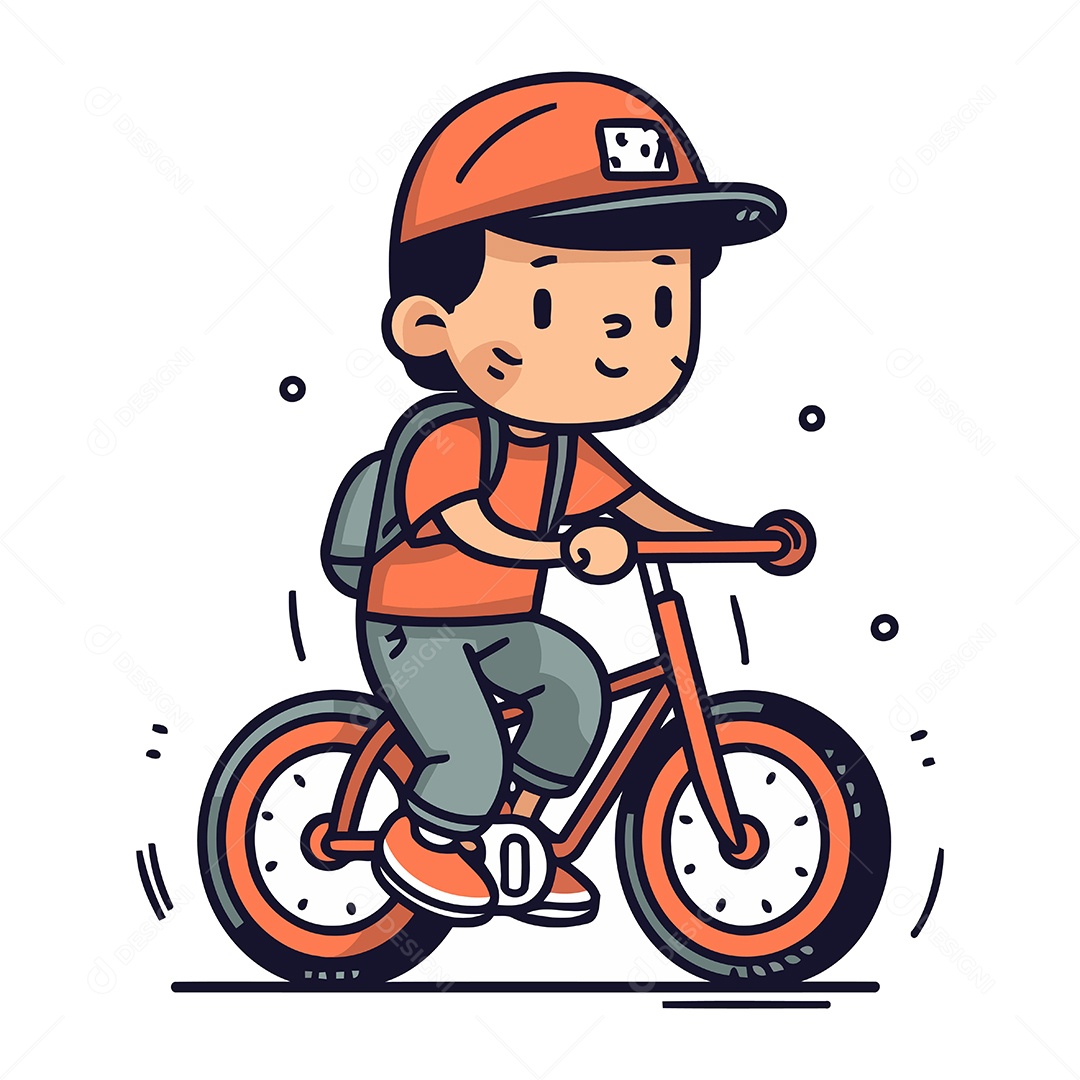 Garoto Fofo Andando de Bicicleta Ilustração Vetor EPS