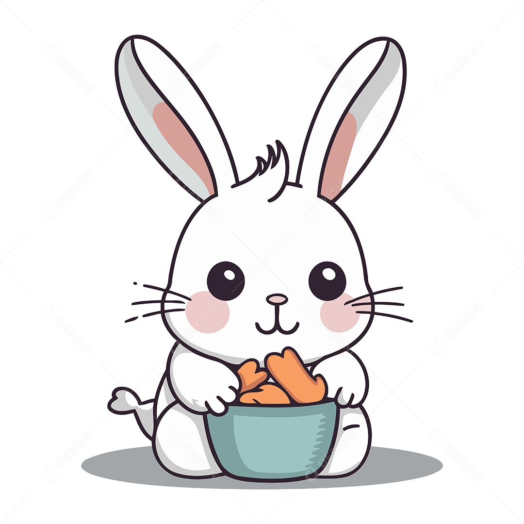Coelho com Cenoura na Tigela Ilustração Vetor EPS