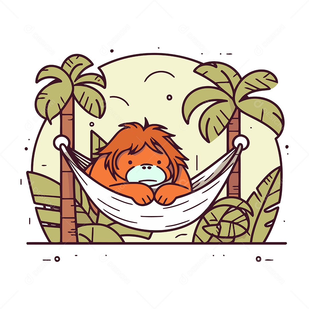 Macaco em uma Rede na Praia Ilustração Vetor EPS