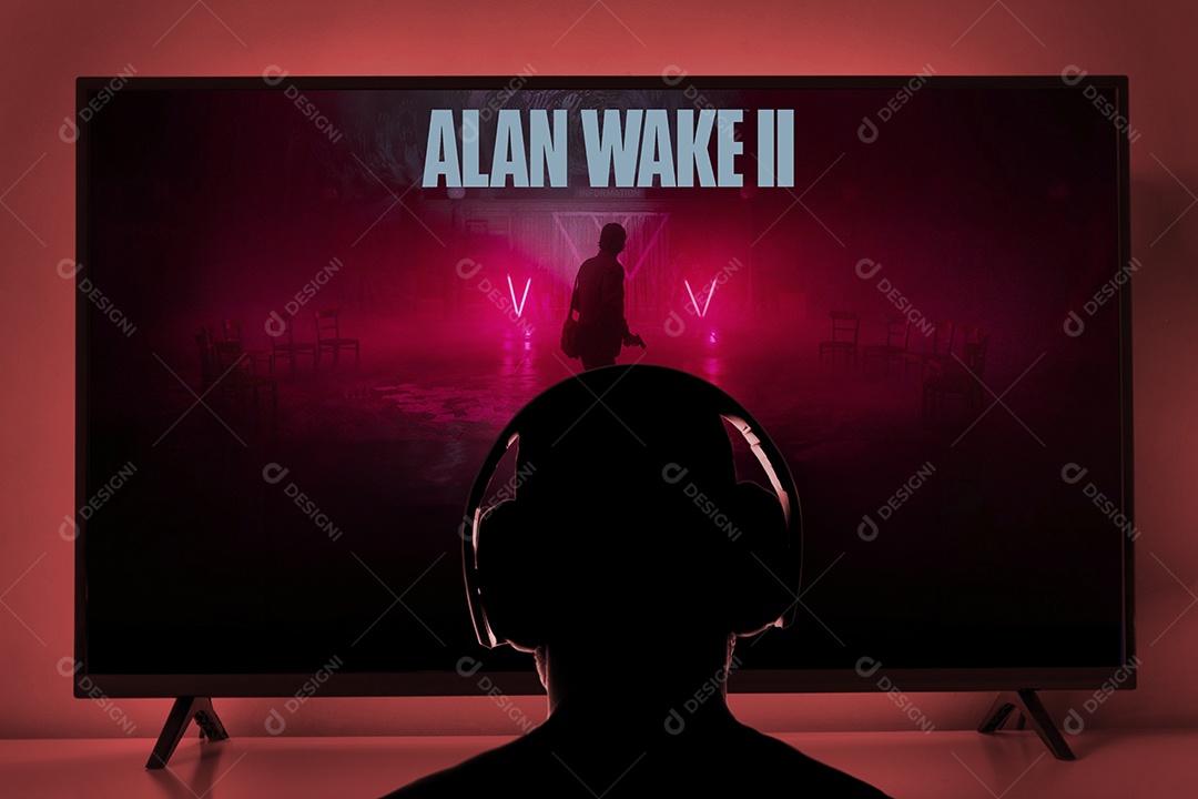 Controlador Playstation 5 com tela de Alan Wake 2