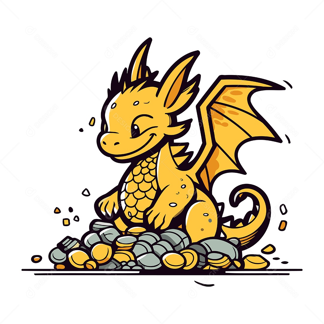 Dragão de Desenho Animado com Pedras Ilustração Vetor EPS