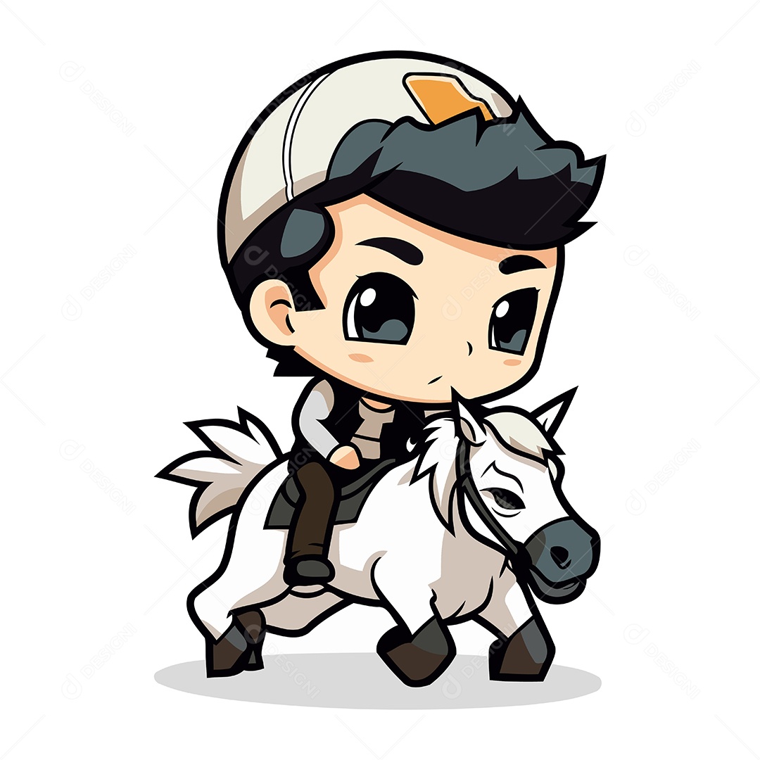 Menino Bonito Cavalgando em um Cavalo Branco Ilustração Vetor EPS