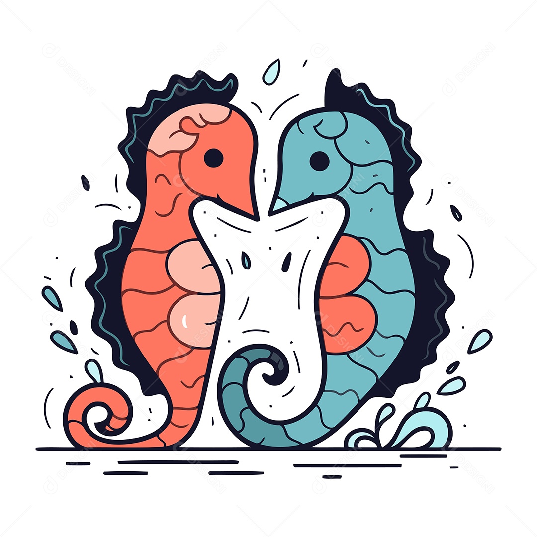 Cavalos Marinho de Desenho Animado Ilustração Vetor EPS