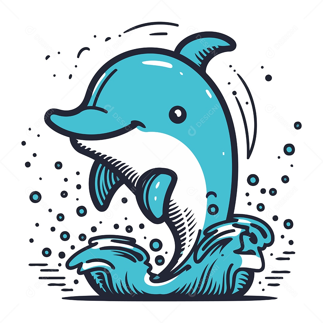 Golfinho de Desenho Animado Ilustração Vetor EPS