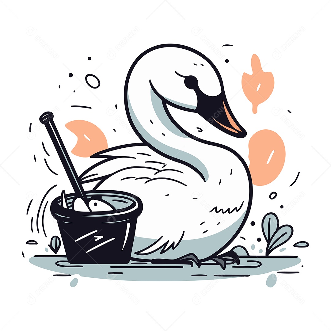 Cisne de Desenho Animado com Balde Ilustração Vetor EPS