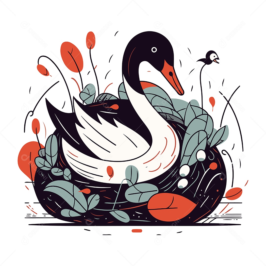 Cisne de Desenho Animado em um Ninho Ilustração Vetor EPS