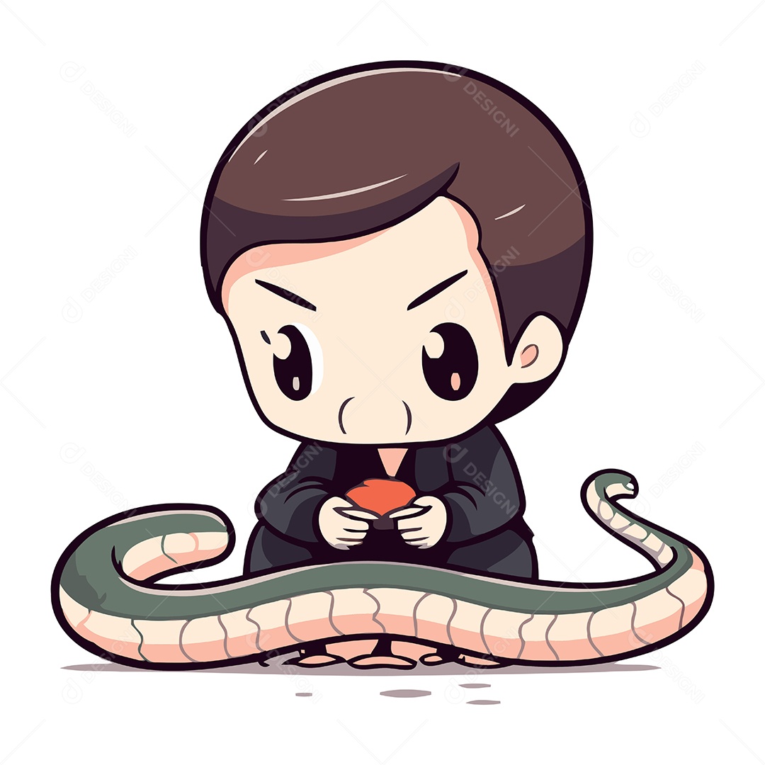 Menino Bonitinho de Desenho Animado com uma Cobra Ilustração Vetor EPS