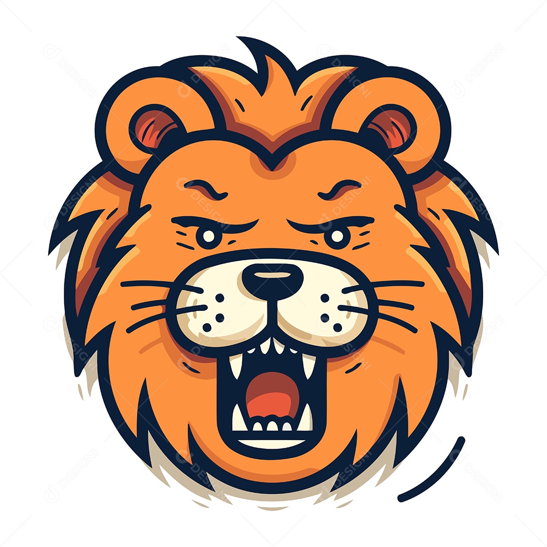 Cabeça de Leão Desenho Animado Ilustração Vetor EPS