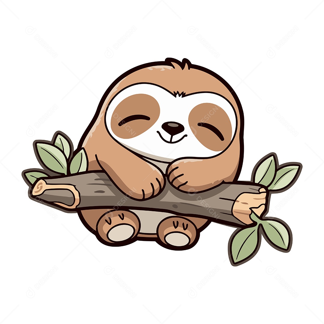 Preguiça Fofa em um Tronco Ilustração Vetor EPS