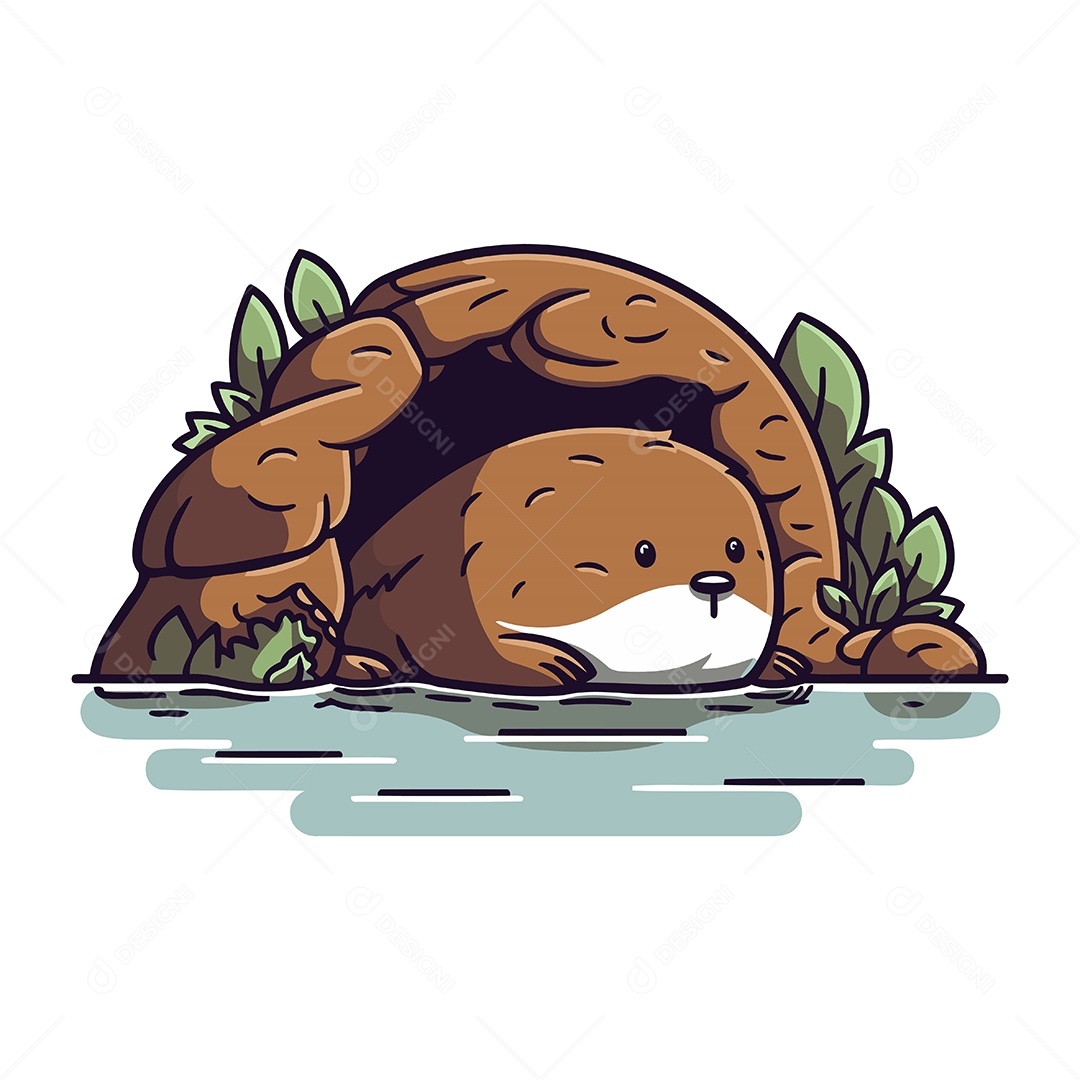 Lontra Fofa de Desenho Animado Ilustração Vetor EPS