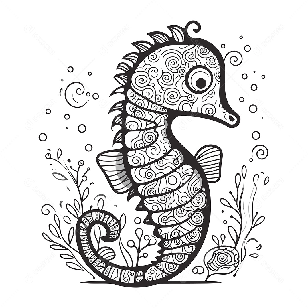 Cavalo Marinho de Desenho Animado Ilustração Vetor EPS