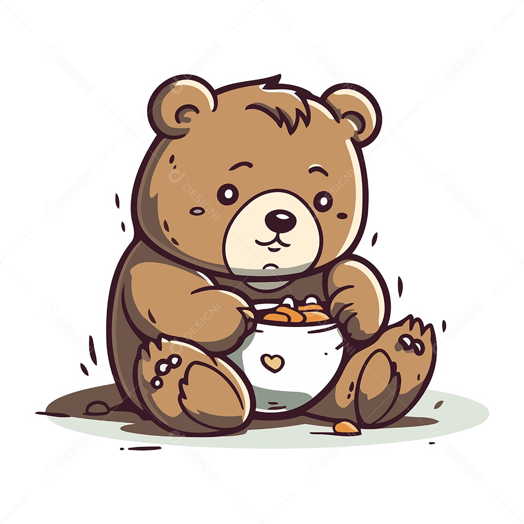 Ursinho com uma Tigela Ilustração Vetor EPS