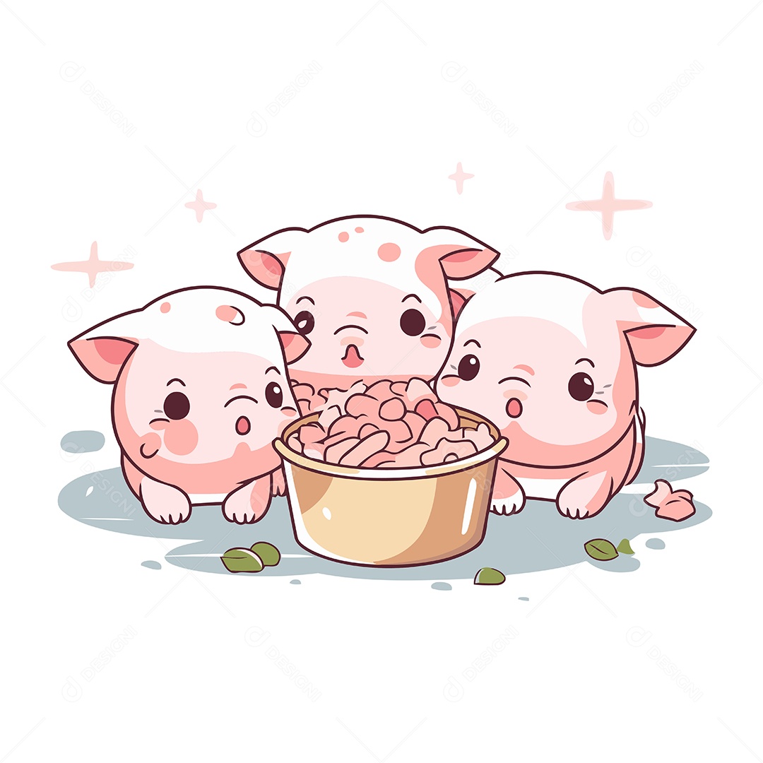 Porquinhos Fofo Comendo Ração Ilustração Vetor EPS