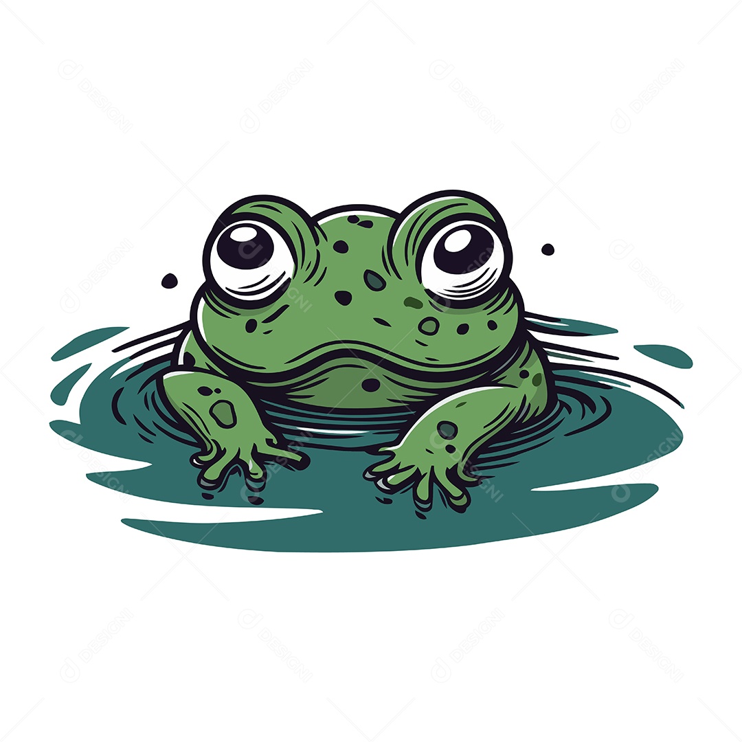 Sapo de Desenho Animado na Água Ilustração Vetor EPS