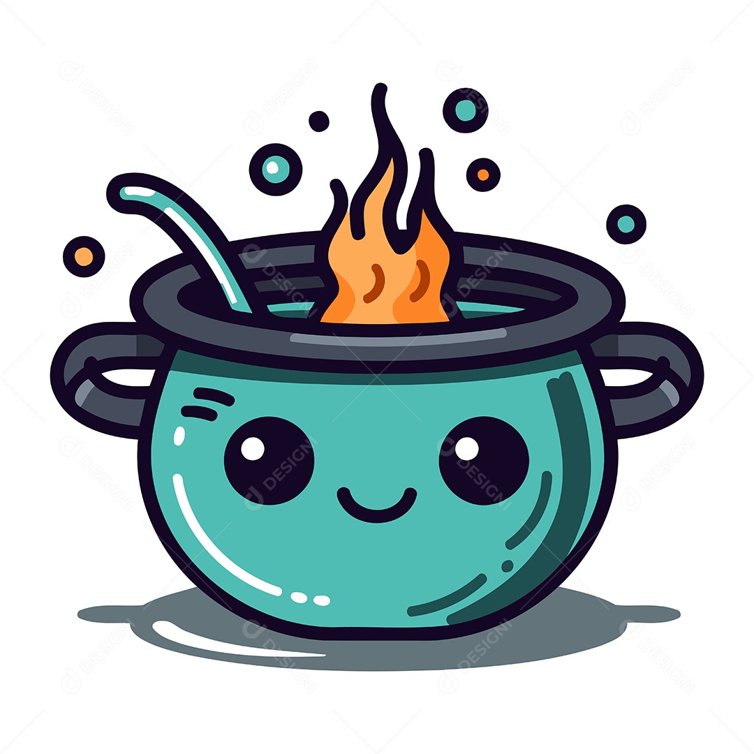 Panela Fofa de Desenho Animado com Fogo Ilustração Vetor EPS