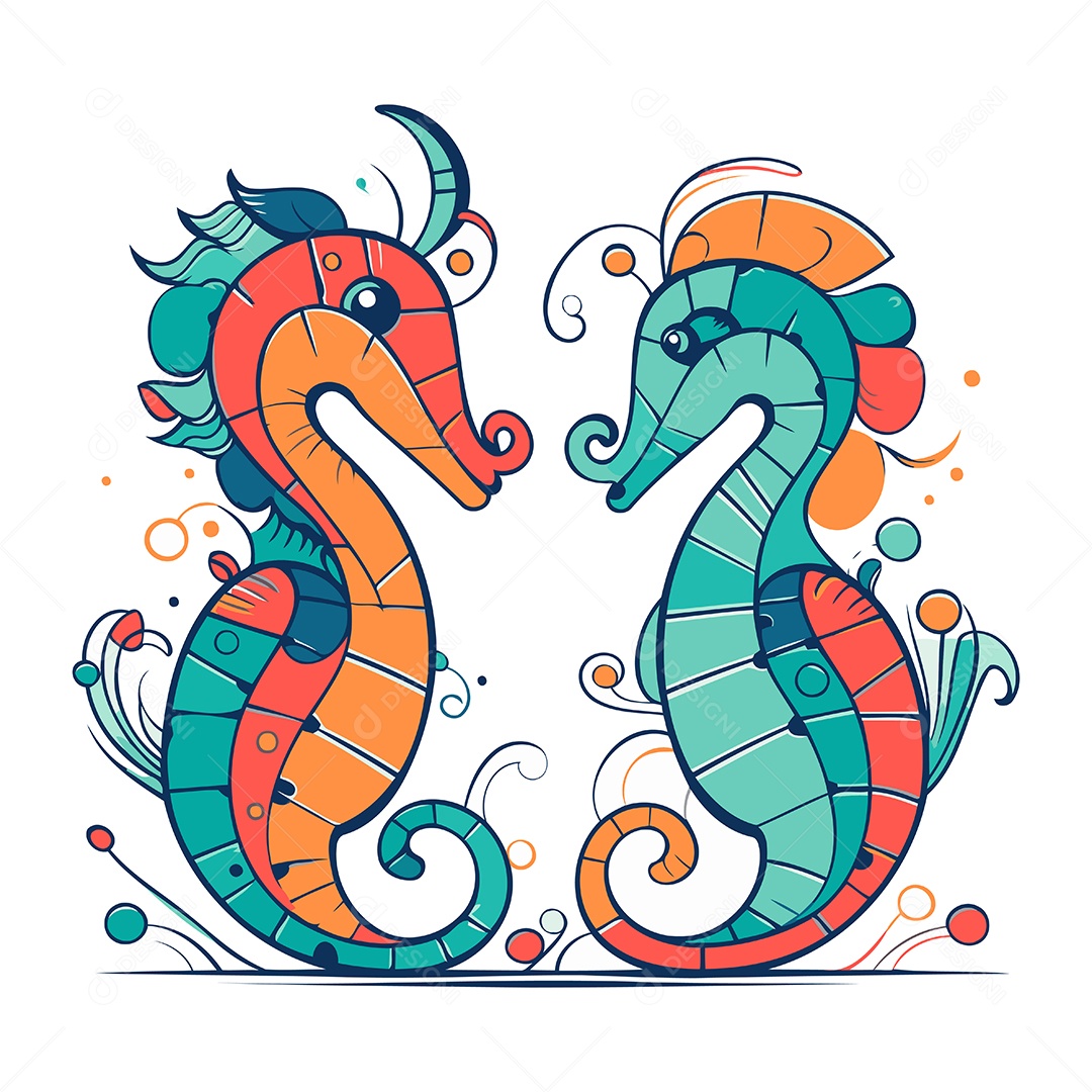 Cavalos Marinho de Desenho Animado Ilustração Vetor EPS