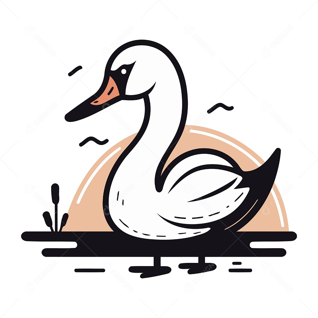 Cisne de Desenho Animado no Lago Ilustração Vetor EPS