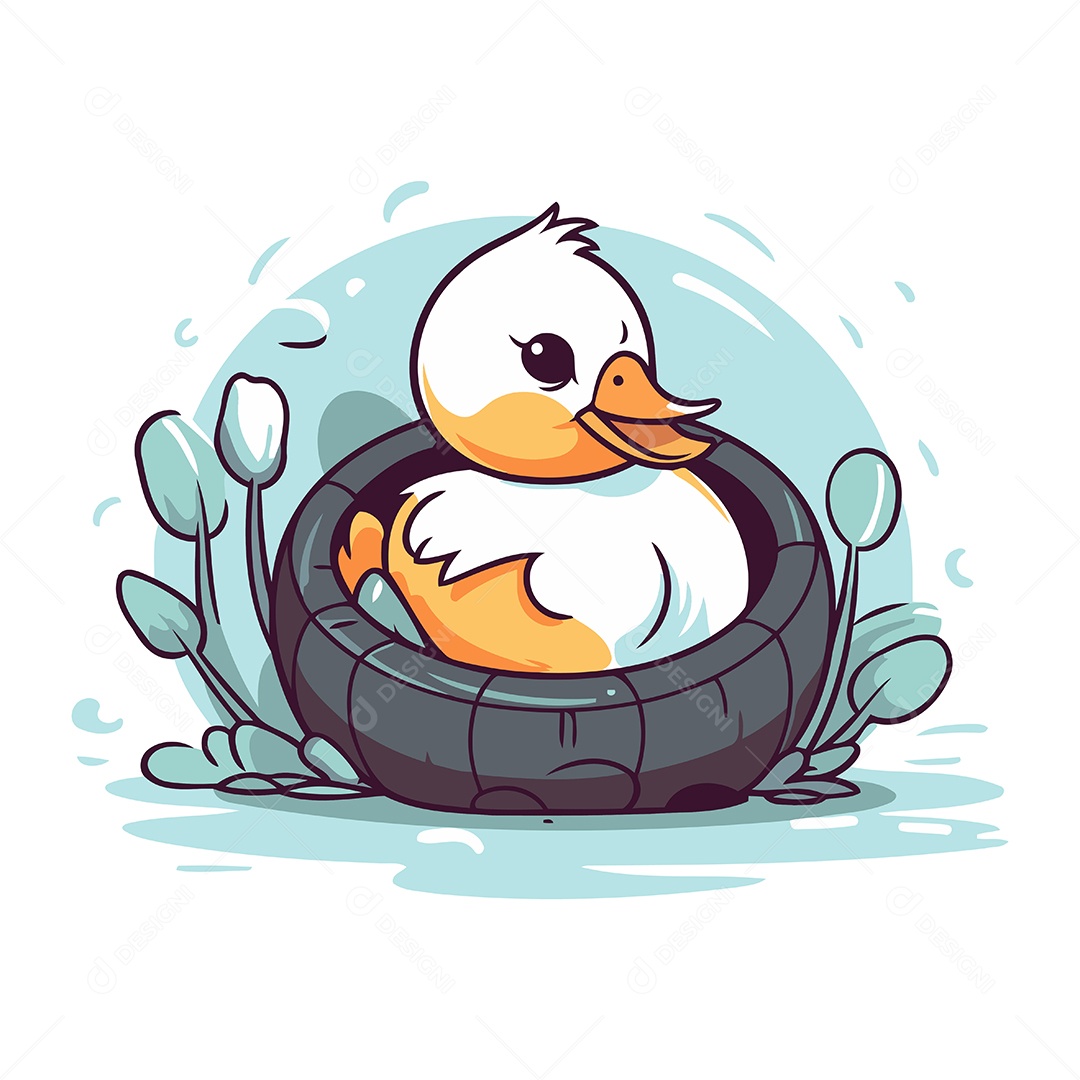 Patinho Fofo de Desenho Animado Ilustração Vetor EPS