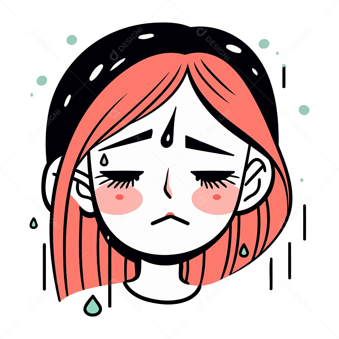 Menina Chorando com Cabelo Rosa Ilustração Vetor EPS