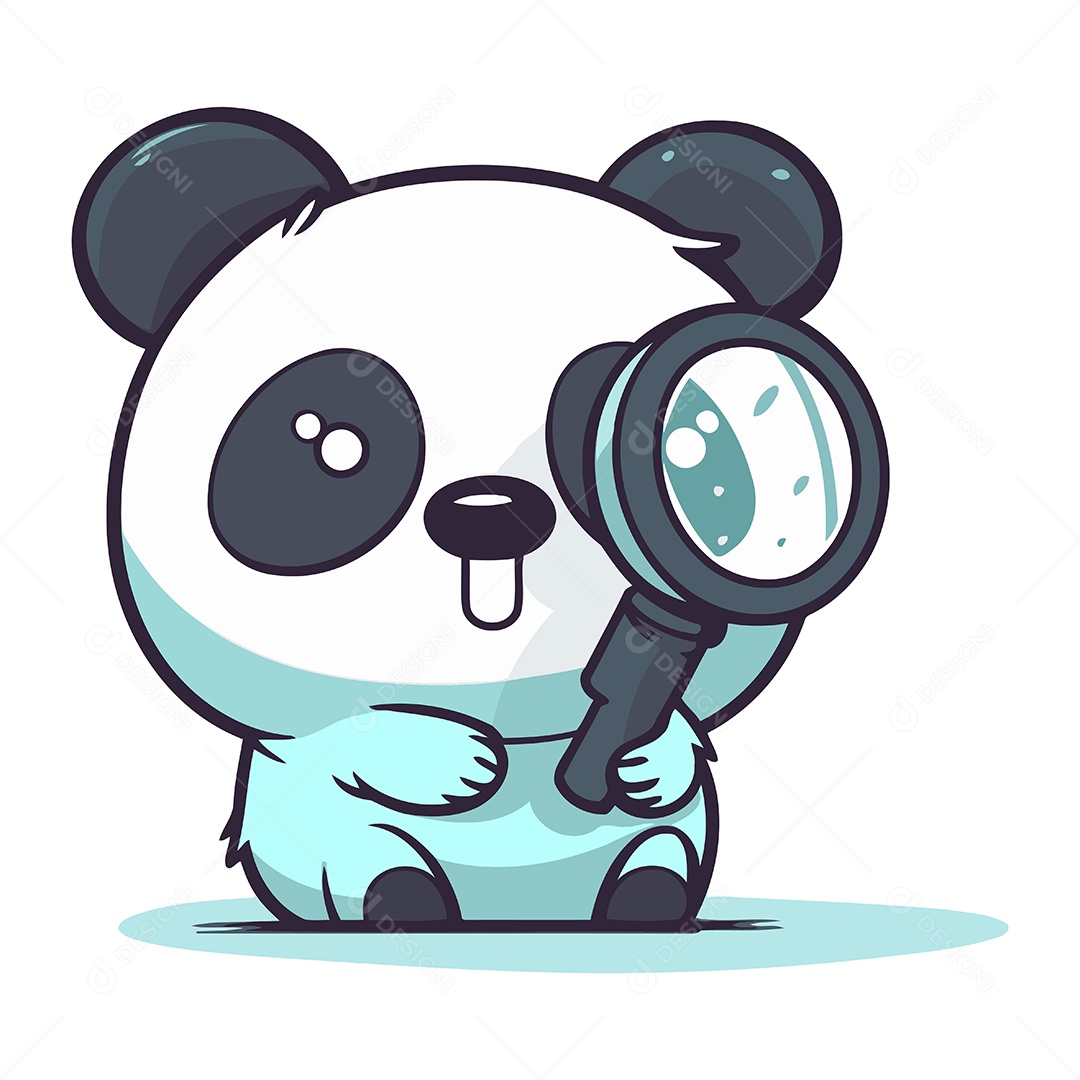 Urso Panda com Lupa Ilustração Vetor EPS