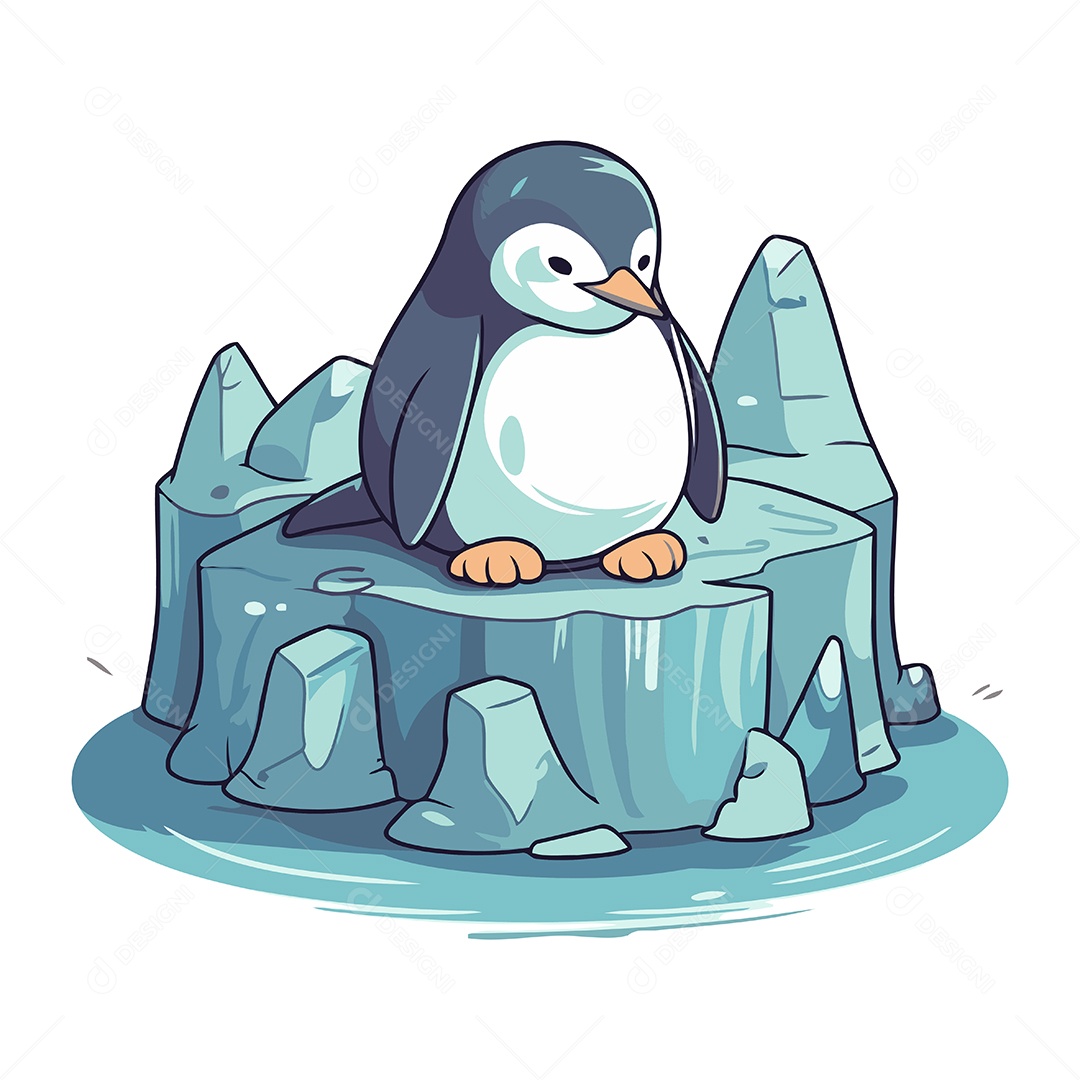 Pinguim Sentado em um Bloco de Gelo Ilustração Vetor EPS