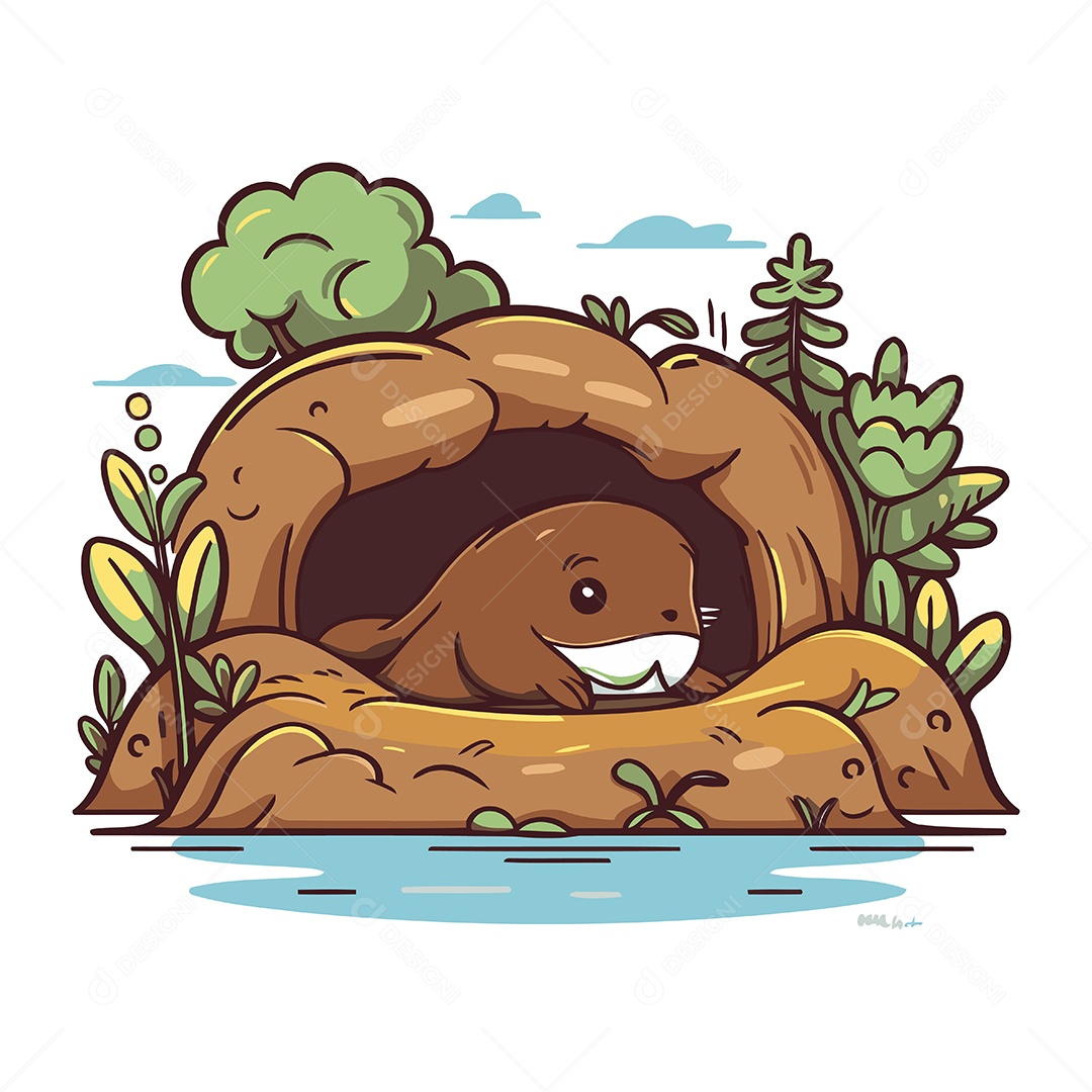 Lontra Fofa de Desenho Animado Ilustração Vetor EPS