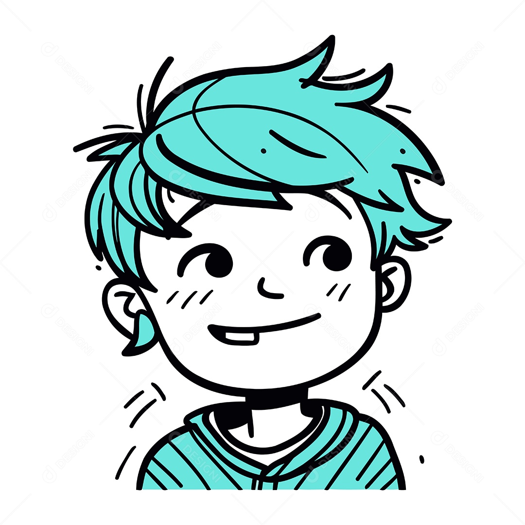 Menino Bonito e Feliz com Cabelo Azul Ilustração Vetor EPS