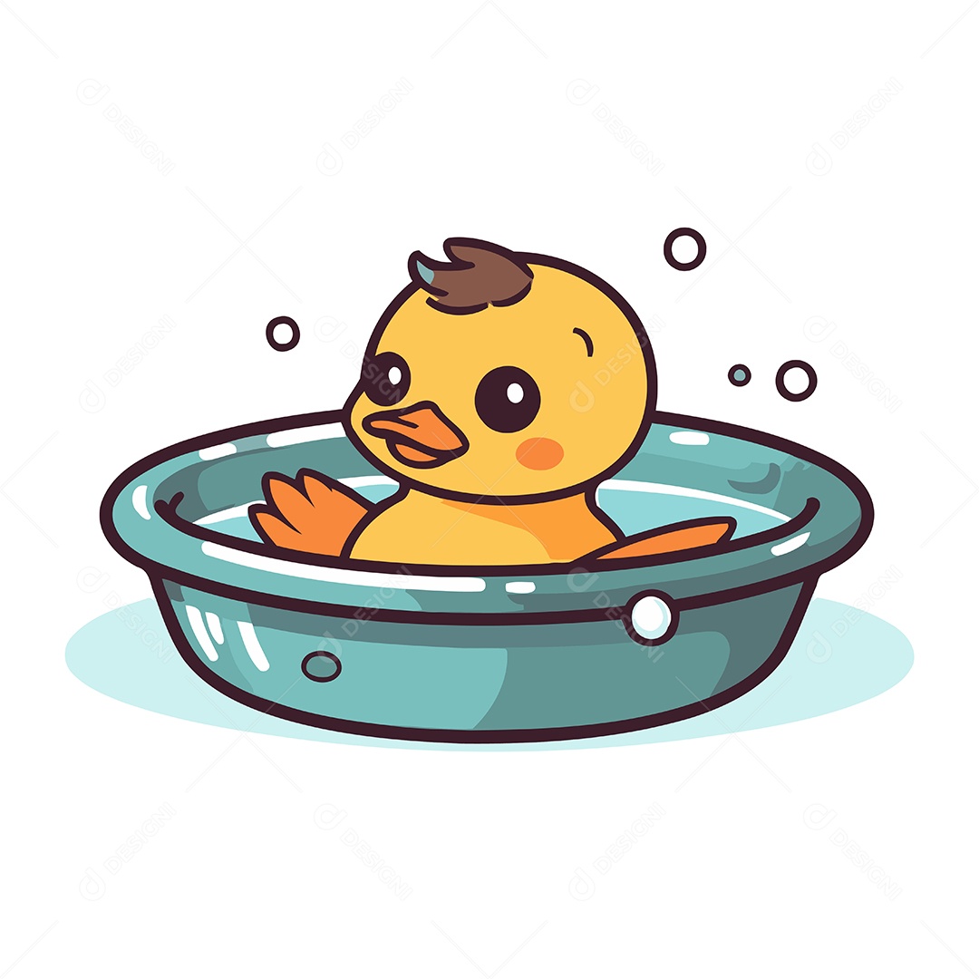 Patinho Fofo Tomando Banho na Banheira Ilustração Vetor EPS