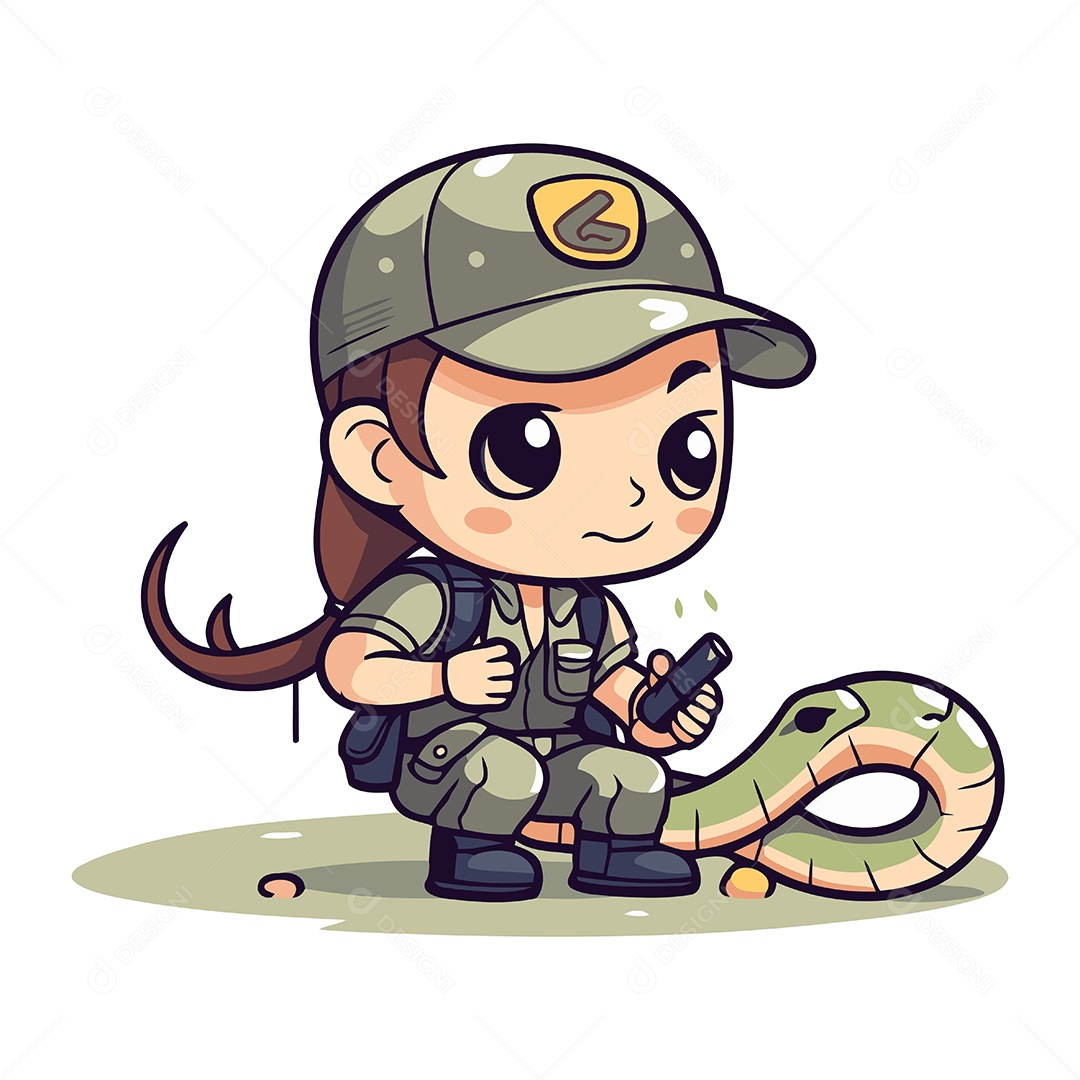 Menina de Uniforme Militar com uma Cobra Ilustração Vetor EPS