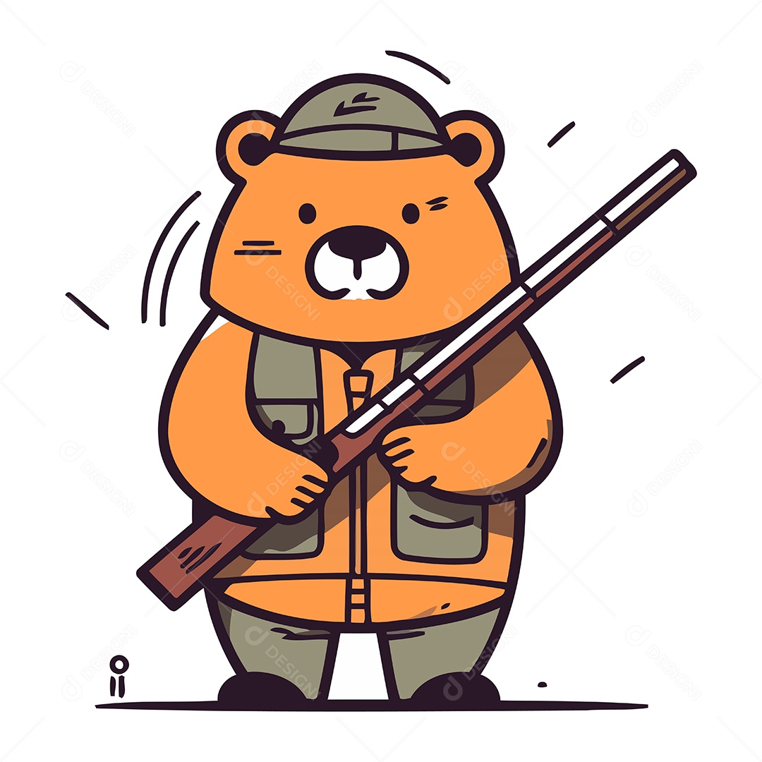 Urso de Desenho Animado com uma Arma Grande Ilustração Vetor EPS